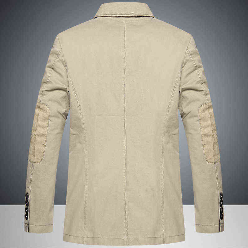 100% Cotton Men Suit Jacket Buttons Pockets Khaki Green Black Casual Street Wear Spring Autumn Male Outwear Slim Man Blazer 211120