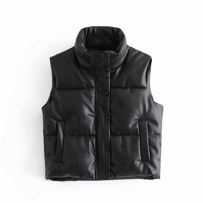 Autumn Winter Women Black Warm Faux Leather Vest Coat Casual Zipper Sleeveless Jacket Female Short Cotton Outwear Tops Ladies 210910
