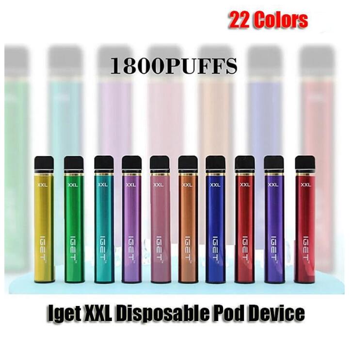 Original IGET XXL Disposable E Cigarette Pod Device kits 1800Puffs 7ml 950mAh Vape Stick Pen Closed ECIG System 5% Vapor Starter Kit 22 Colors
Original IGET XXL Disposable E Cigarette Pod Device kits 1800Puffs 7ml 950mAh Vape Stick Pen Closed ECIG System 5% Vapor Starter Kit 22 Colors