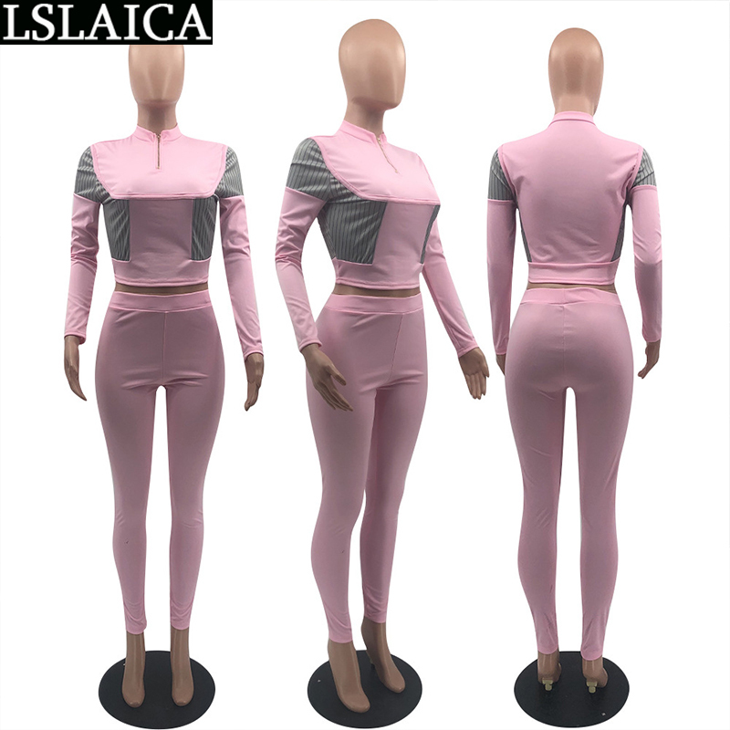 Sweatsuits for Women Fashion Casual Skinny Two Piece Set Top and Pants Patchwork Zipper Long Sleeve Fall Clothes 210515