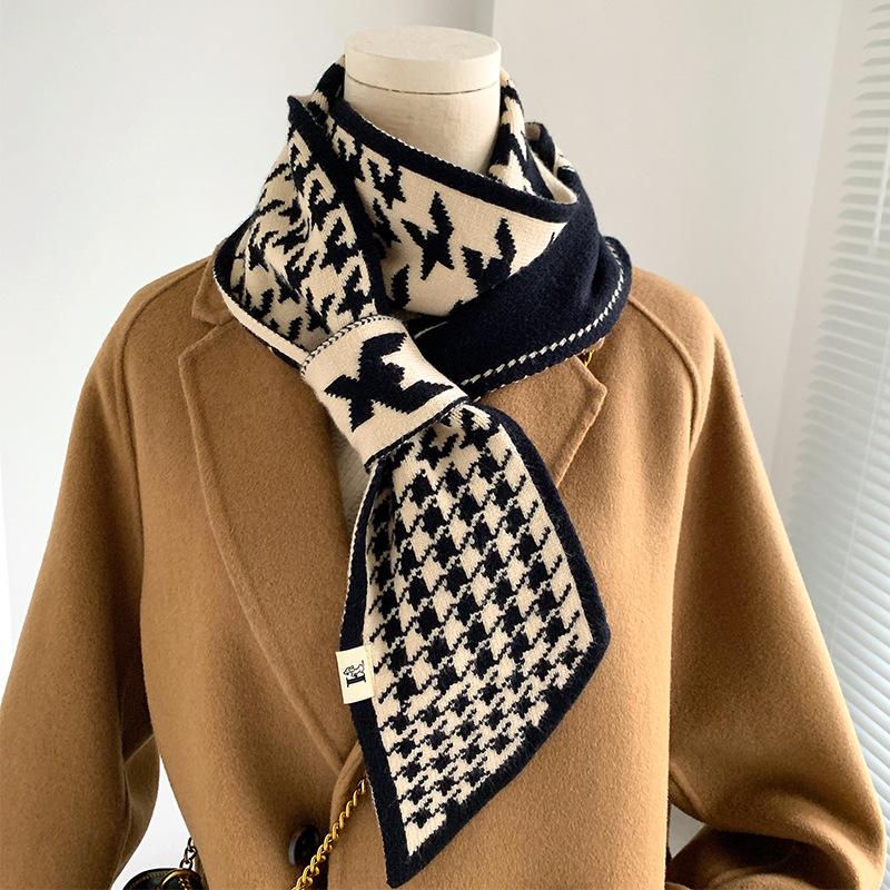 Scarves Houndstooth Knitted Ring Scarf Cotton Double-sided Pointed Cross Small Winter Warm Neckerchief Women's Stole
Scarves Houndstooth Knitted Ring Scarf Cotton Double-sided Pointed Cross Small Winter Warm Neckerchief Women's Stole