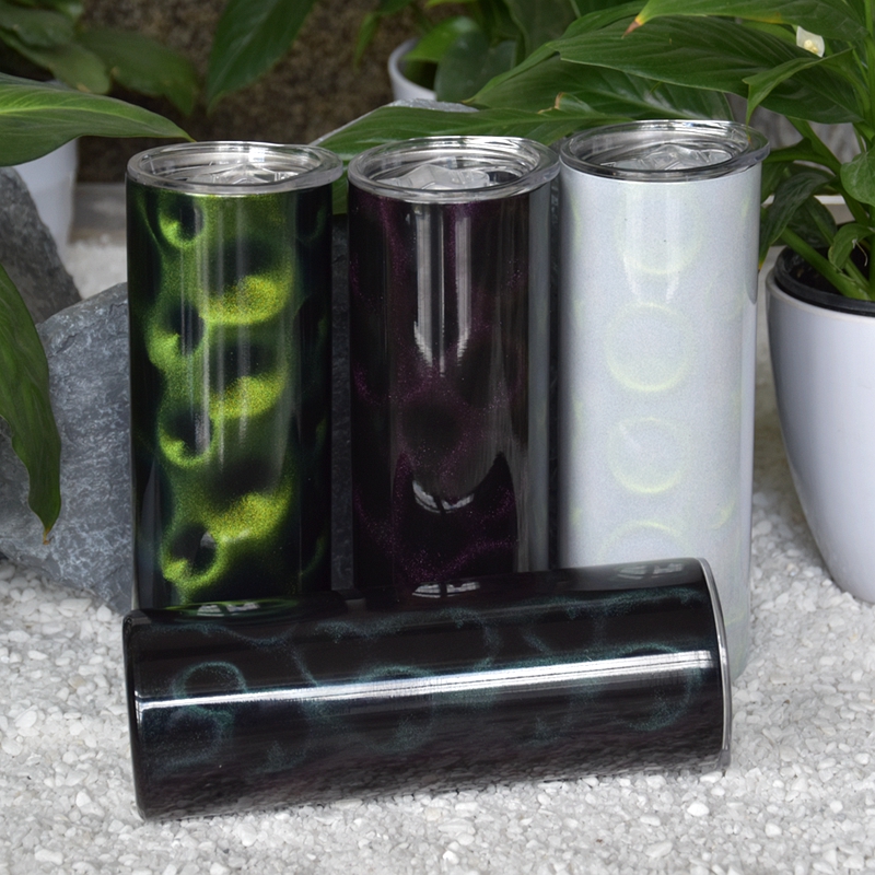 Sublimation Straight Tumbler Blanks 3D Dazzling Color Wormhole Tumblers Peacock Pattern Glitter Water Bottles with lids Stainless Steel Travel Coffee 