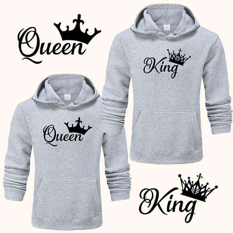 Couple Sportwear Set Spring and Autumn King or Queen Print Long Sleeve Hooded Tops Couple Hoodie S-4XL 220114