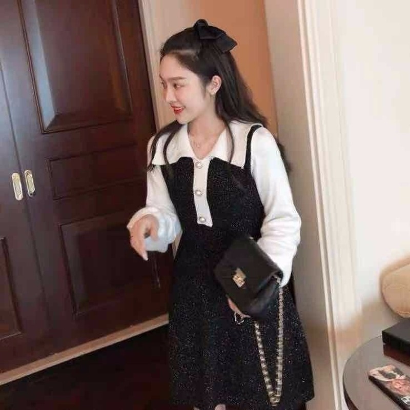 Knitted Dress Women Sweet Button Long Sleeve Elegant Mini Sweater Dress Office Lady Vintage Dress Korean Winter 210521