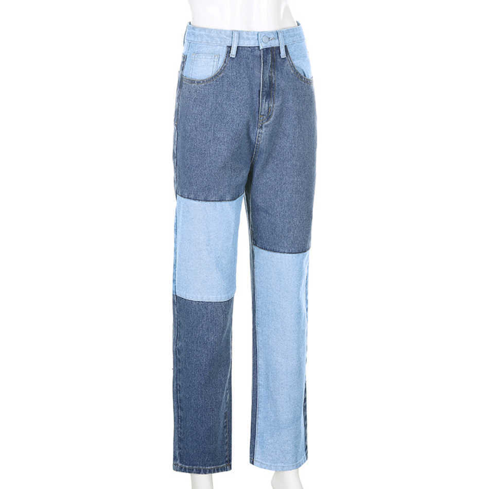 Patchwork Straight Women's jeans Baggy Vintage High Waist Boyfriends Mom y2k Denim Distressed Streetwear Female Iamty