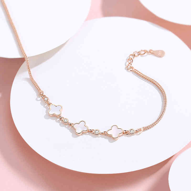 Ferris Wheel S925 Sterling Silver Jewelry Minority Design White Fritillaria Ins Female Korean Version Personalized Simple Clover Bracelet