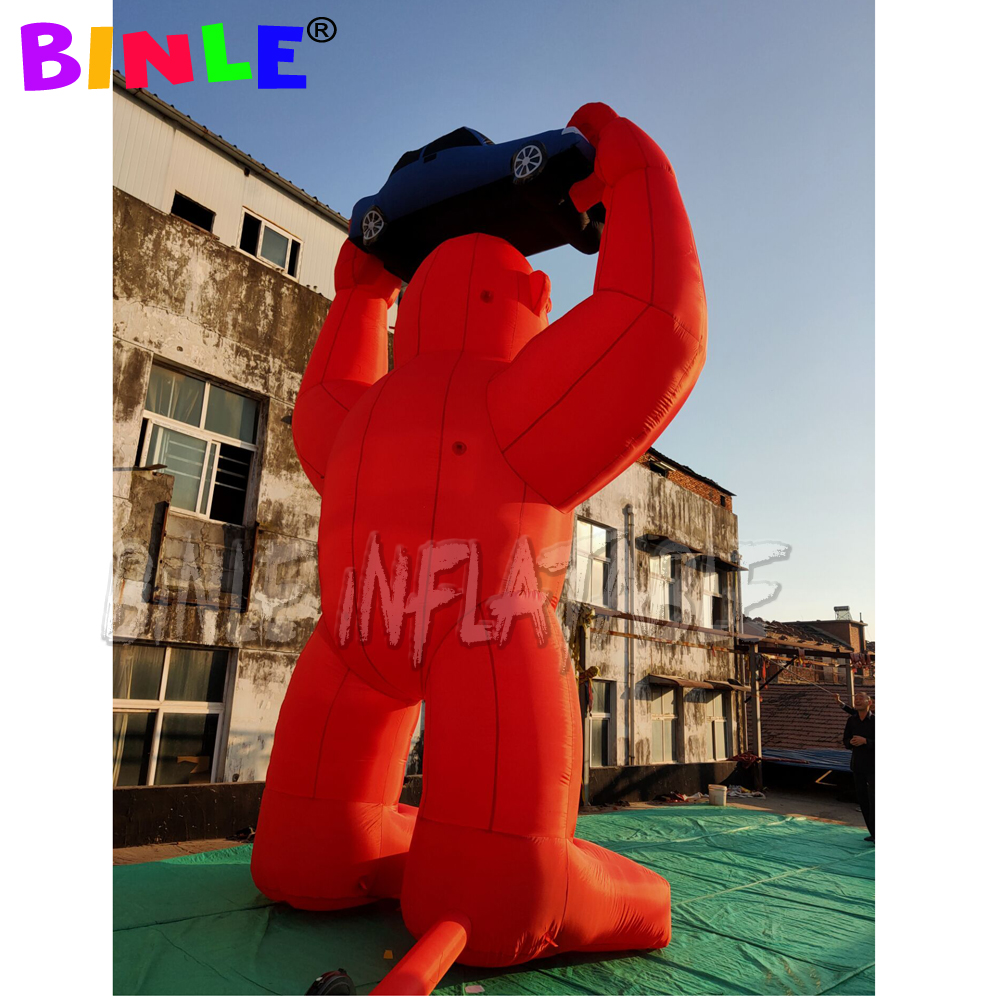 Advertising cartoon 7.5meters red green purple inflatable gorilla chimpanzee with car custom logo printed for promotion