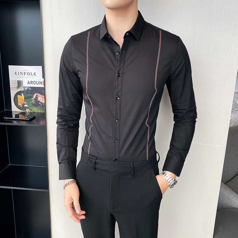 High Quality Men's Shirt Business Casual Long Sleeve Shirts Male Formal Office Dress Clothes Slim Fit Social Party Chemise Homme 210527, Black
High Quality Men's Shirt Business Casual Long Sleeve Shirts Male Formal Office Dress Clothes Slim Fit Social Party Chemise Homme 210527, Black