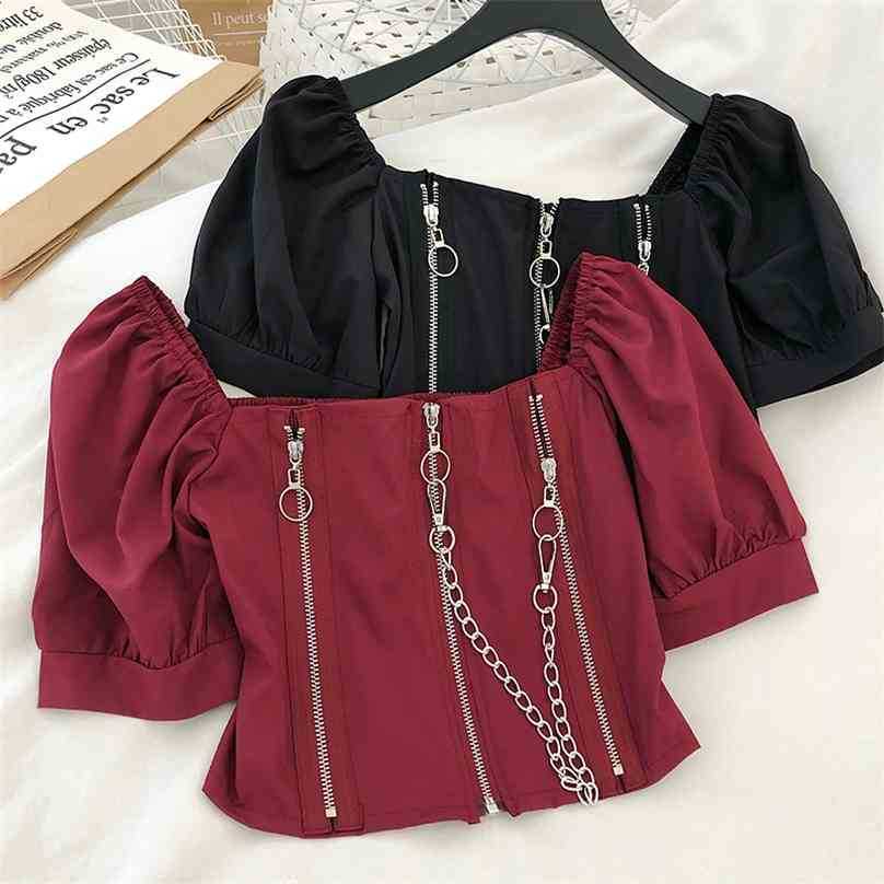 Women Punk Blouse Spring Autumn Long Sleeve Square Neck Crop Tops Korean Ladies Sexy Zipper Casual Short 210525
Women Punk Blouse Spring Autumn Long Sleeve Square Neck Crop Tops Korean Ladies Sexy Zipper Casual Short 210525