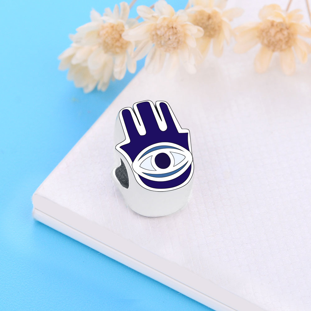 Fit Original Brand Charm Bracelet 925 Sterling Silver Turkish Blue Enamel Evil Eye Watchfull Bead Pendant Berloque