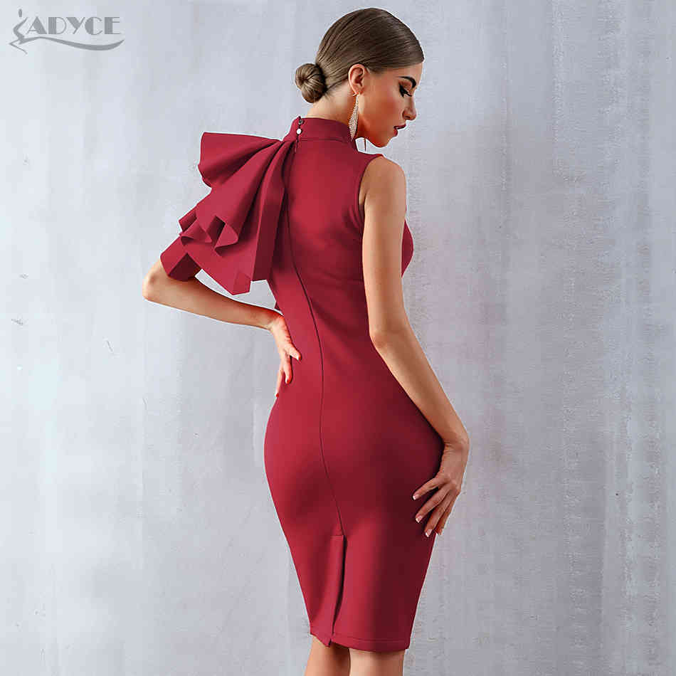 Summer Women Wine Red Celebrity Evening Runway Party Dress Sexy Sleeveless Ruffles Bodycon Midi Night Club 210423