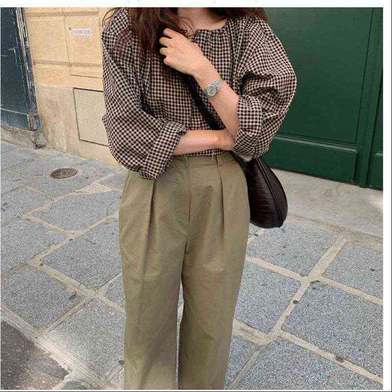 women shirt gentle plaid vintage elegance sweet chic feminine casual brief cute all match stylish blouses drop, White
women shirt gentle plaid vintage elegance sweet chic feminine casual brief cute all match stylish blouses drop, White
