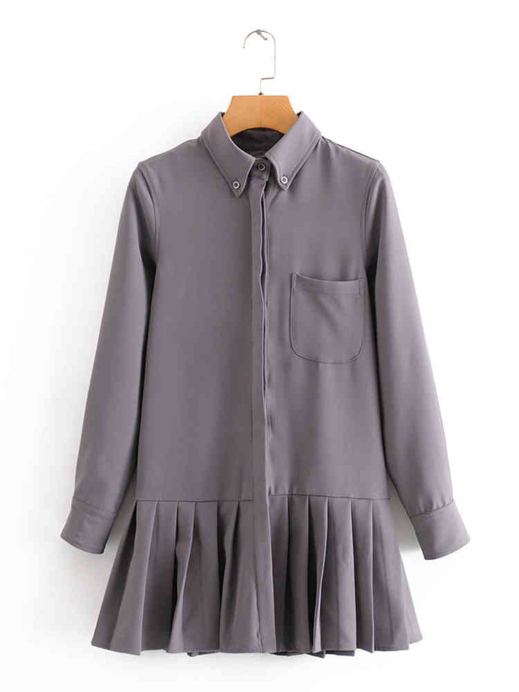 beauty Fashion Preppy Style Solid Pleated Dress Women Casual Chic Long Sleeve Mini Dresses Mujer Vestido De Moda 210514