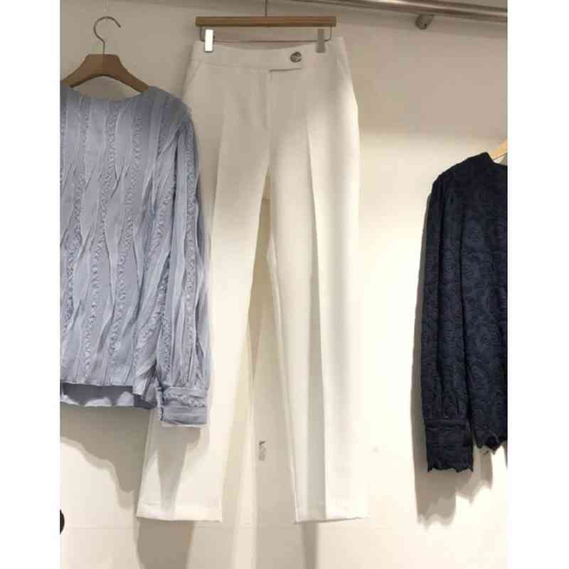 MATAKAWA Spring and Summer Pants for Women Fashion Straight Trousers High Waist Buckle Drape Casual Pants Women Korea 210513