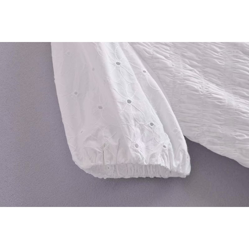 Women Embroidery Dress Hollow Out Short Sleeve V-Neck Maxi Dresses Chic Lady Casual Fashion Clothes 210517