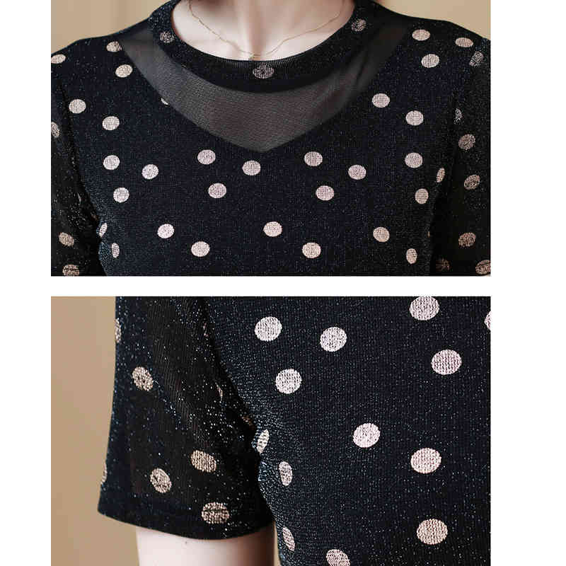 Summer Short-Sleeve Shirts Women Casual Polka Dot Mesh Tops Blouse Plus Size 4XL Pullover Clothes Blusas 9157 50 210506