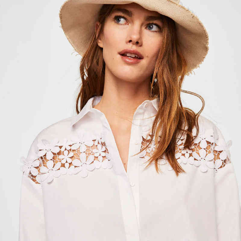 Casual Bikini Cover-ups White Cotton Tunic Sexy Appliques Front Open Summer Tops Elegant Women Beachwear Swimsuit Cover Up Q1099 210420