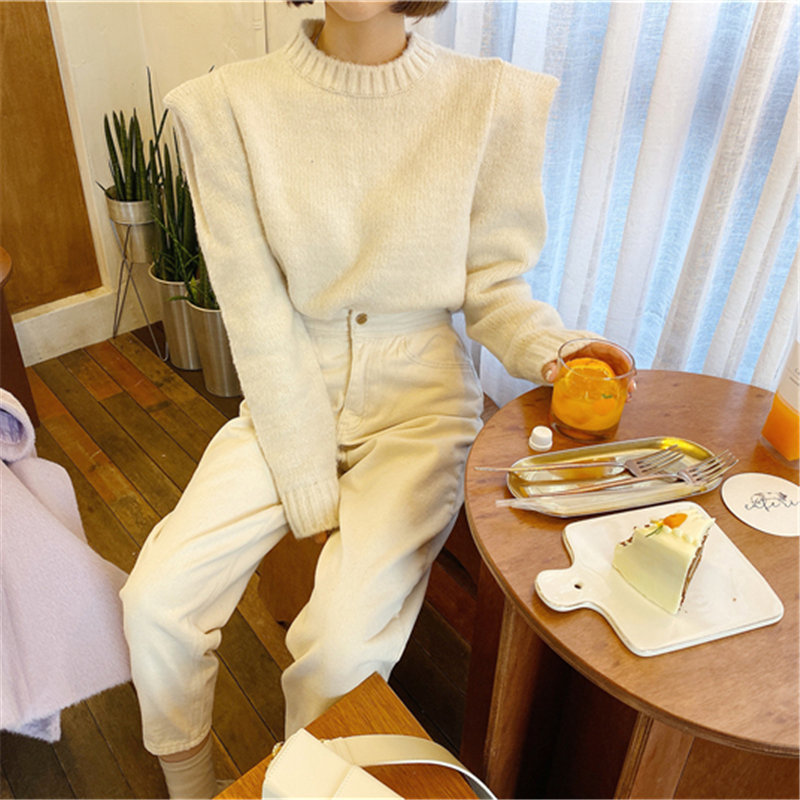 Milky White Chic Ankle-Length Cross Pants Woman Casual Solid High Waist Streetwear Quality Jeans Denim 210421