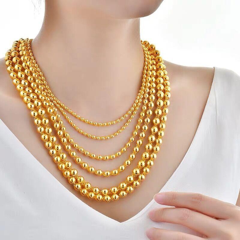 Chains Solid Round Bead Necklace For Women Men 24k Yellow Gold Plated 60cm Sand Male Chain Wedding Fine Jewelry Gift
Chains Solid Round Bead Necklace For Women Men 24k Yellow Gold Plated 60cm Sand Male Chain Wedding Fine Jewelry Gift