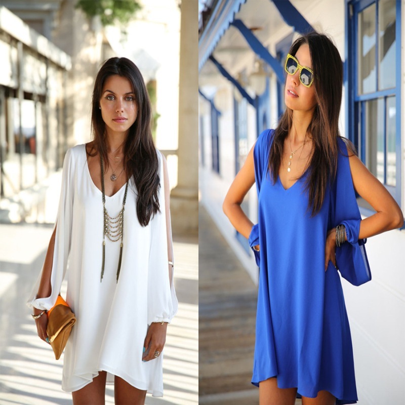 Women's Fashion V Collar Chiffon Loose Irregular A Line Dress Sexy Dress 3XL 210419