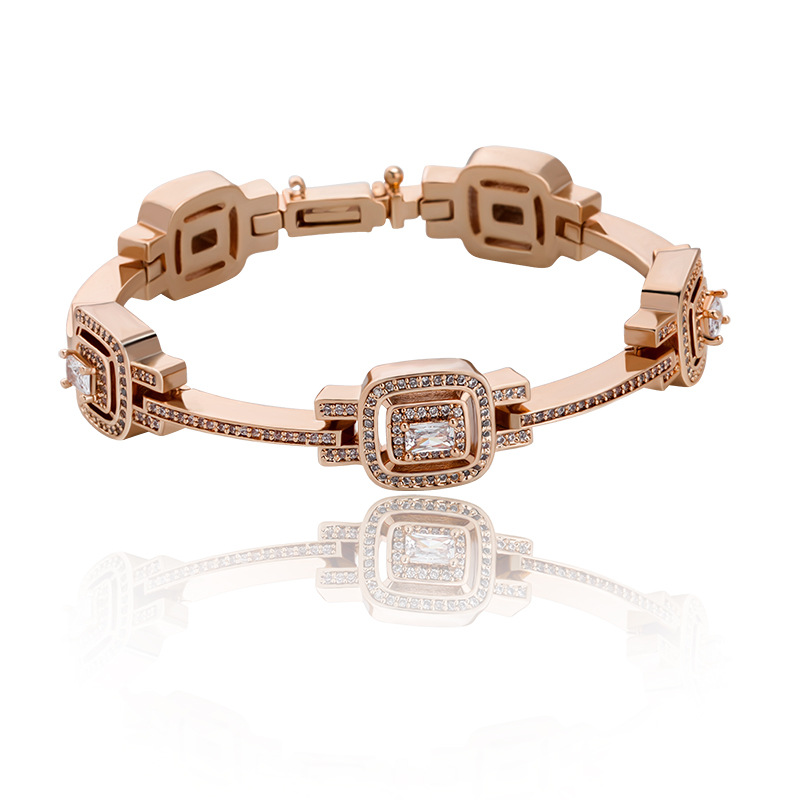 Cubic Zirconia Tennis Chain Bangle Bracelets Clustered CZ Stone Charms Hip Hop Bling Ice Out Geometric Wristband for Men Women Rapper Punk Party Wolf 