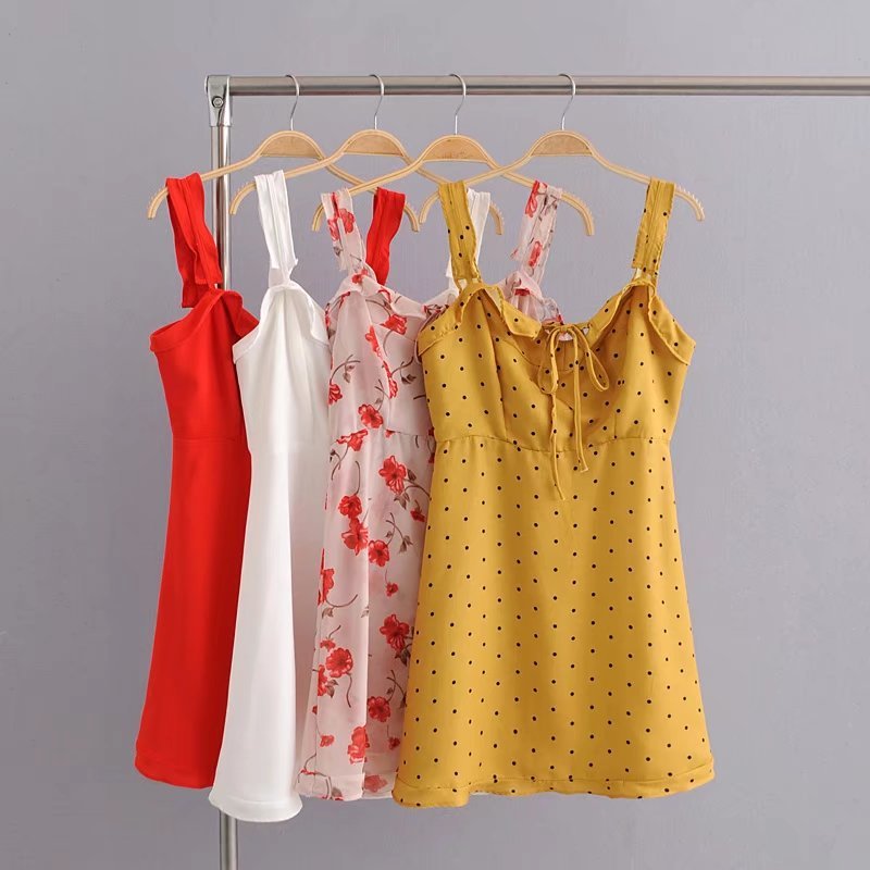Vintage floral boho yellow dress women summer Sexy ruffles chiffon beach Casual mini vestidos 210521