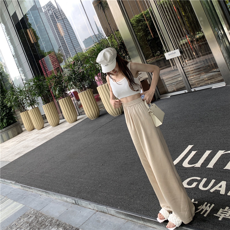 Pants & Capris Loose Casual Elastic High Waist Satin Wide Leg Pant Women Clothing Wild Streetwear Pantalones Mujer Fashion 210429