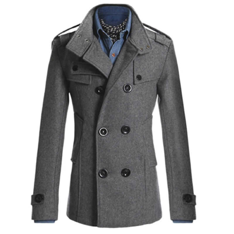 Mens Double Breasted Trench Coat Winter Warm Long Slim Jacket Business Overcoat 210819