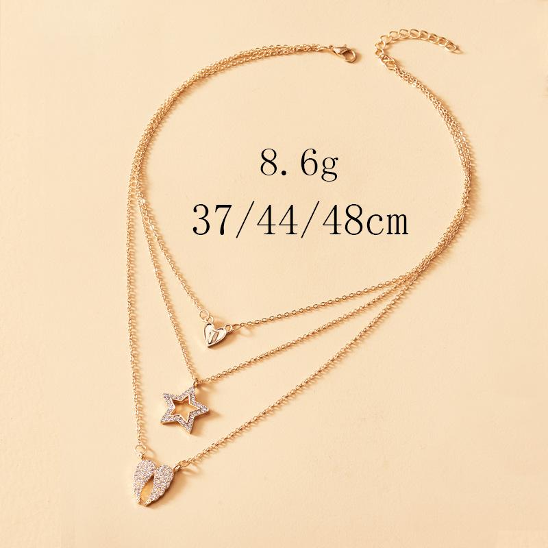 Pendant Necklaces Rhinestone Angel Wing Necklace For Women Crystal Heart Butterfly Choker Gold Color Layered Collier Femme Bijoux