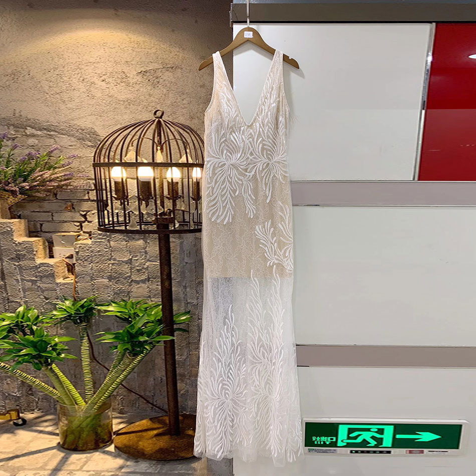 Free Women Maxi Dress Sexy V-neck Shawl Embroidered Long Bodycon Elegant Club Runway Party Vestido 210524