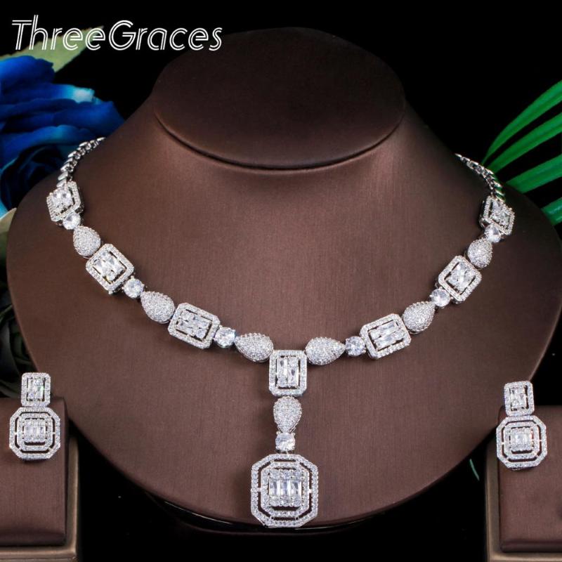 Earrings & Necklace ThreeGraces Elegant Bridal Wedding Square Sets White CZ Crystal Silver Color Women Party Jewelry TZ563, As pic
Earrings & Necklace ThreeGraces Elegant Bridal Wedding Square Sets White CZ Crystal Silver Color Women Party Jewelry TZ563, As pic