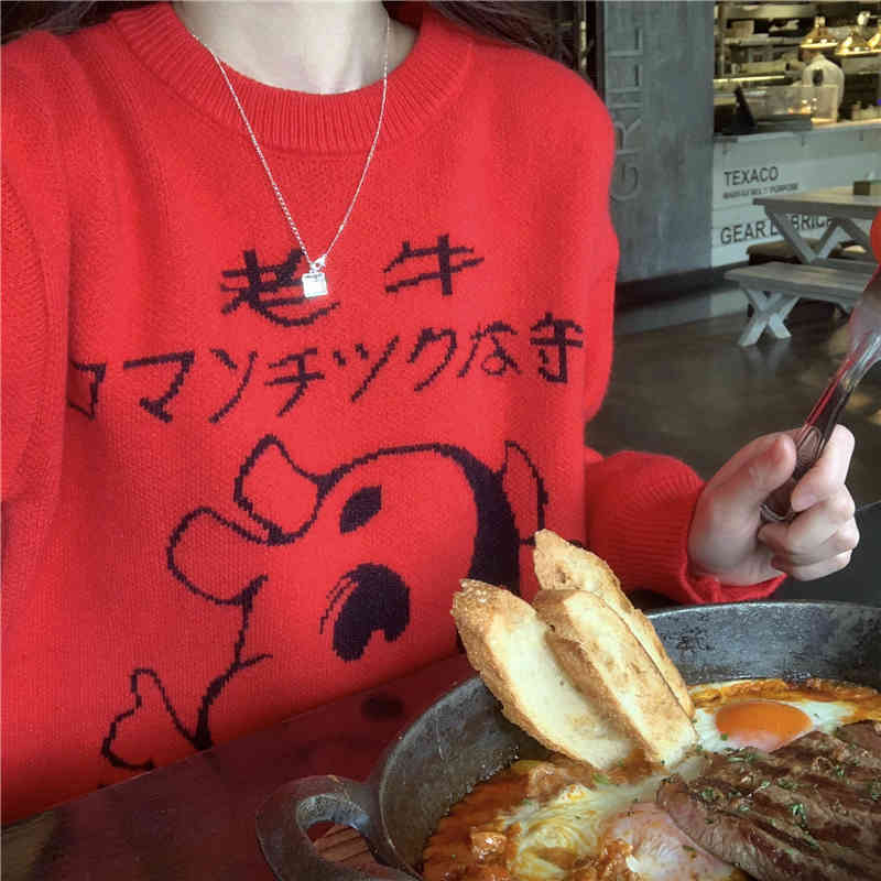 2colors autumn winter korean style loose Cartoon Funny Sweaters thick warm Knitted Sweaters and pullovers womens (C8206) 210423