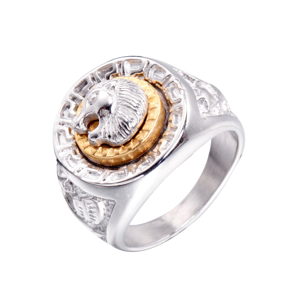 Fashion Classic Men's Punk Style Hip Hop Ring Band Cool Lion Head Gold Ring Jewelry