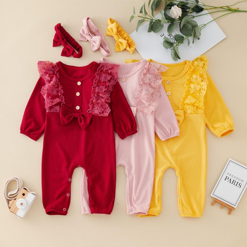 Clothing Sets Infant Born Baby Girls Long Sleeve Lace Jumpsuit Cute Bowknot Solid Color Cotton Romper+Headband For Kids, Pink
Clothing Sets Infant Born Baby Girls Long Sleeve Lace Jumpsuit Cute Bowknot Solid Color Cotton Romper+Headband For Kids, Pink