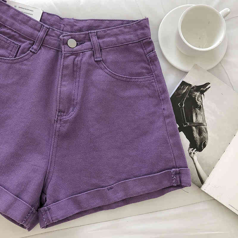Kimutomo Chic Vintage Purple Denim Shorts Women Summer Korean Style Female High Waist Zipper Fly Wide Leg Pants 210521