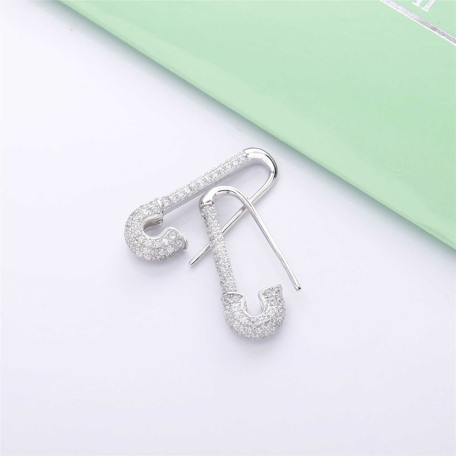 Moonmory France 100% 925 Sterling Silver Safety Pin Earring Three Color Style One Side Zircon Right Left 210616