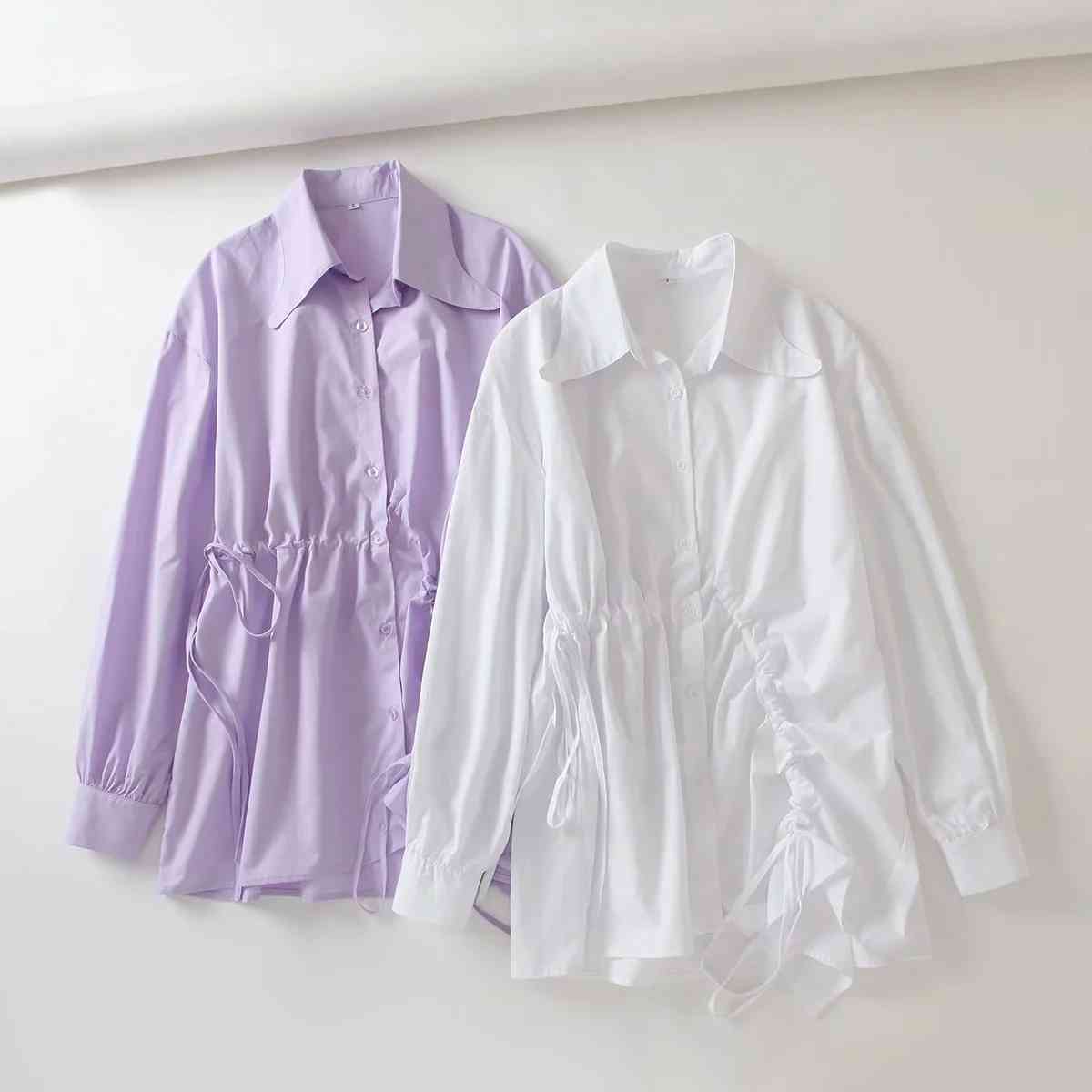 Foridol Chic Style Lace Up Short Shirt Dress Women Casual Oversized Streetwear Purple Short Dress Spring Autumn Dress 210415