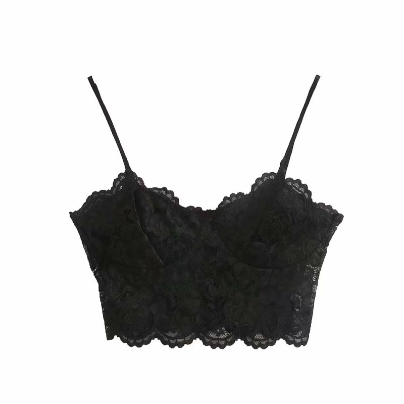 Women sexy hollow out lace Camisole ladies inner wear style spaghetti strap short camis tank tops sling crop tops T683 210625