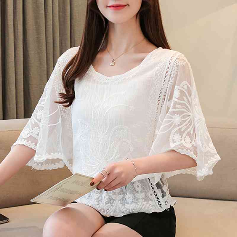 women's summer blouses blusas mujer de moda flare sleeve lace women blouse womens tops and camisas 4073 50 210506