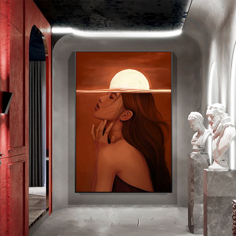 Abstract Girl Sunrise Red Pictures Canvas Painting Wall Art For Living Room Modern Decorative Picture NO FRAME