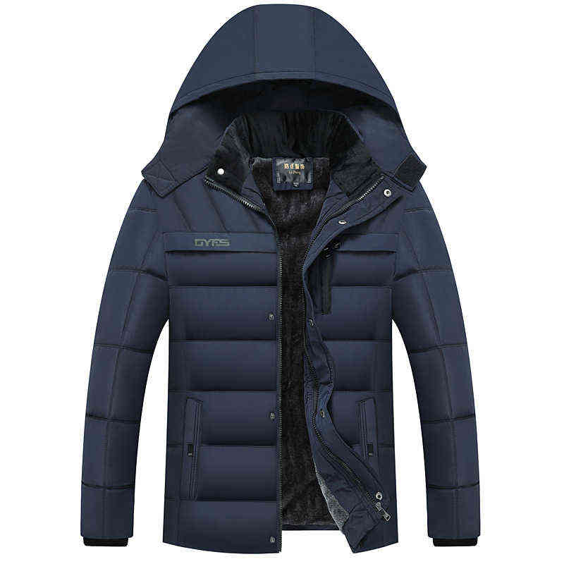 Fashion Fleece Hooded Winter Coat Men Thick Warm Mens Jacket Windproof Gift For Father Husband Parka 211214Z