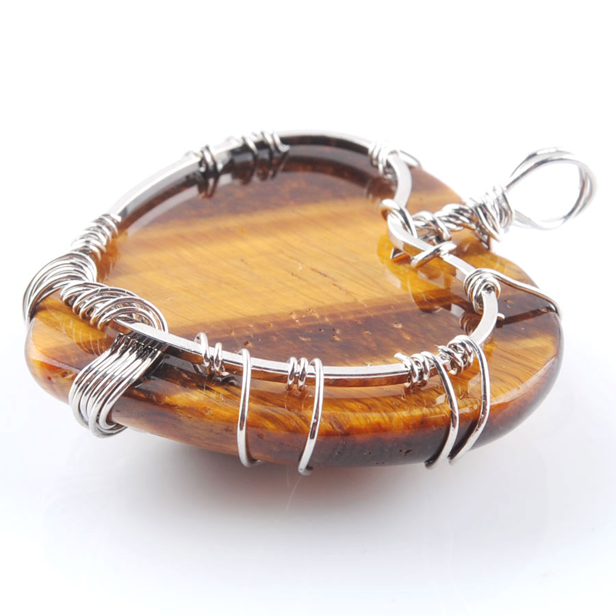 WOJIAER Silver Color Tree of Life Wire Wrap Pendant Necklace Natural Aventurine Amethyst Gem Stone Heart Bead Jewelry DN362