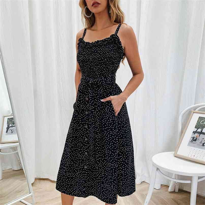 Sexy Summer Sleeveless slip Dress Women Strapless Bow Button loose bandage Pleated polka dot sundress casual Backless Vestidos 210607