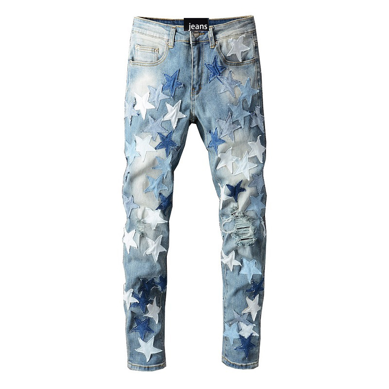 High Street Leather Star Trendy Jeans High-tech Stretch Slim High Street Jeans for Young Men Pants, Blue
High Street Leather Star Trendy Jeans High-tech Stretch Slim High Street Jeans for Young Men Pants, Blue