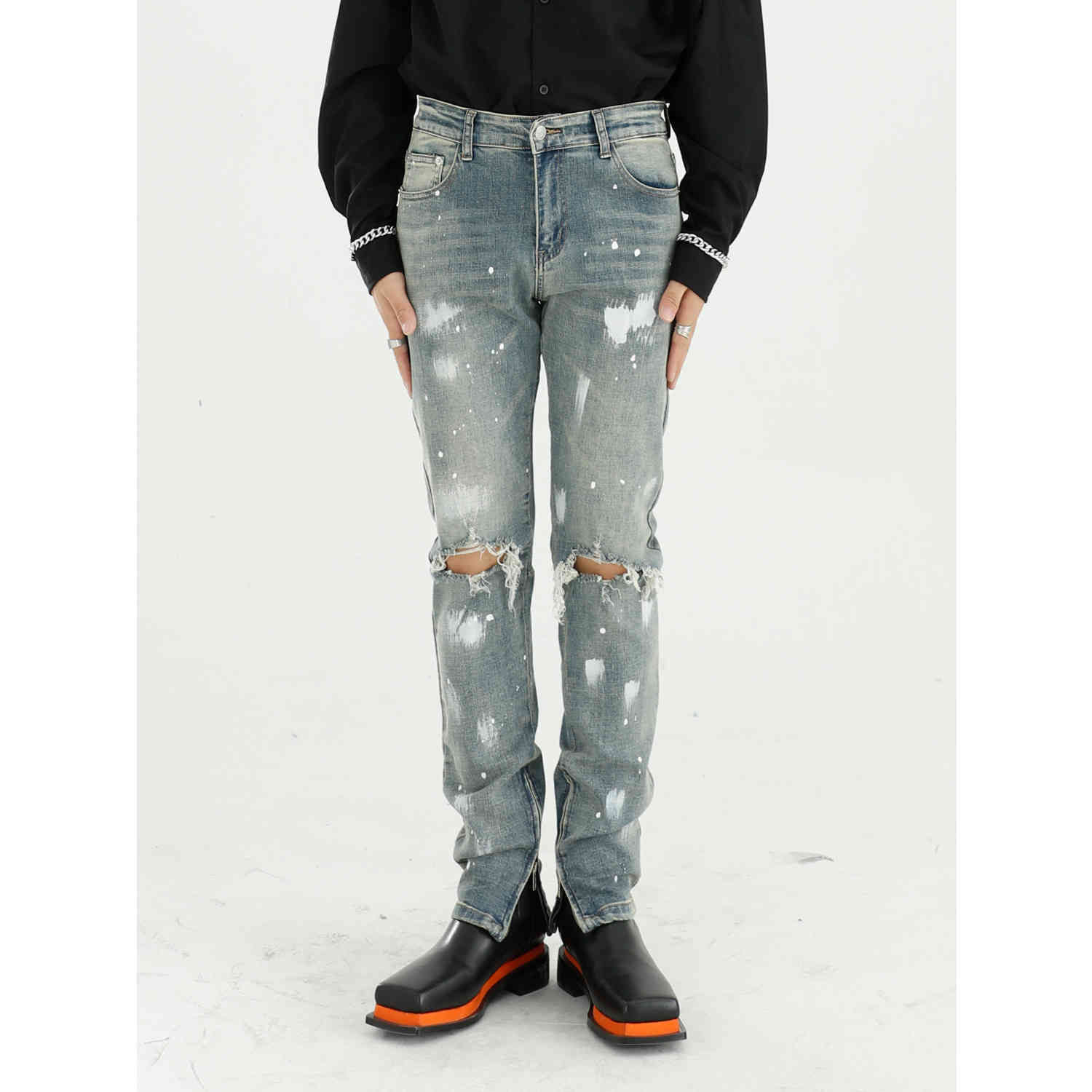 New Male Vintage Streetwear Hip Hop Jeans Trousers Men Paint Knee Broken Hole Slim Fit Casual Beggar Denim Pant, Blue
New Male Vintage Streetwear Hip Hop Jeans Trousers Men Paint Knee Broken Hole Slim Fit Casual Beggar Denim Pant, Blue