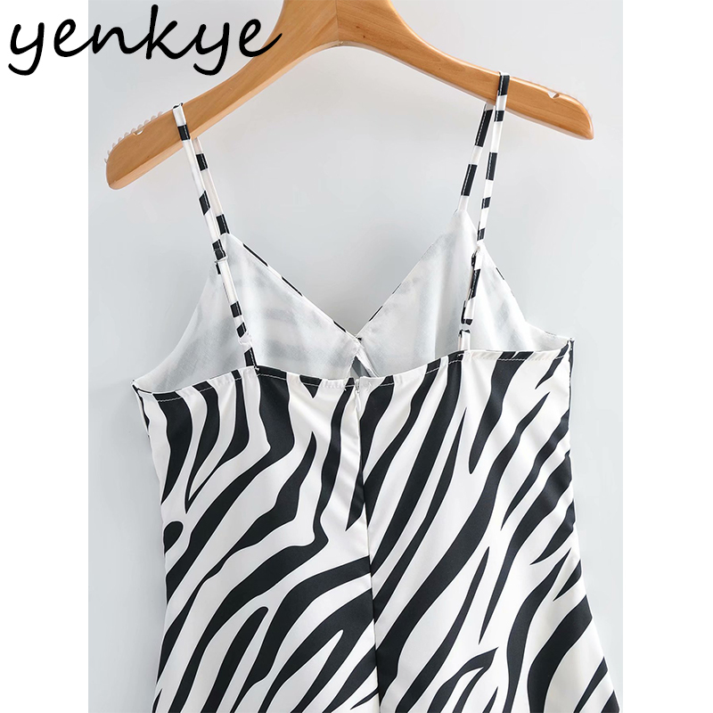 Vintage Zebra Striped Sling Sexy Dress Women V Neck High Waist A-line Casual Long Female Summer Night Out Vestido 210430