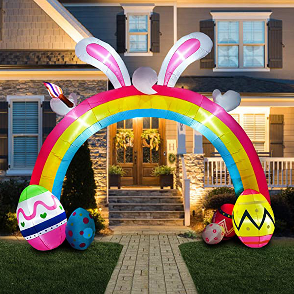 5m Cute Giant Inflatable Easter Bunny Ears Arch With Eggs Lighted LED Airblown Archway For Yard Party Decoration