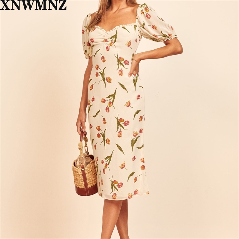women Fashion midi dress puff sleeves ruffled edged neckline back tie waist bust ruching female chic dresses 210520, Multi
women Fashion midi dress puff sleeves ruffled edged neckline back tie waist bust ruching female chic dresses 210520, Multi