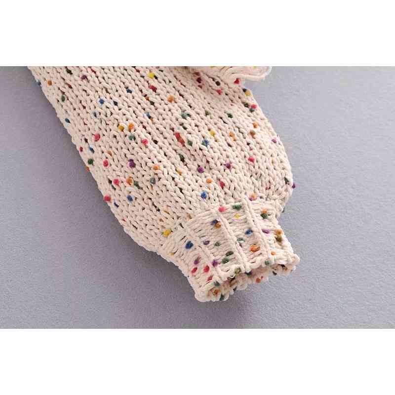 Irregular hollow polka-dot knitted sweater jumps short crop fall winter round neck loose oversized lantern sleeve pullovers tops 210508