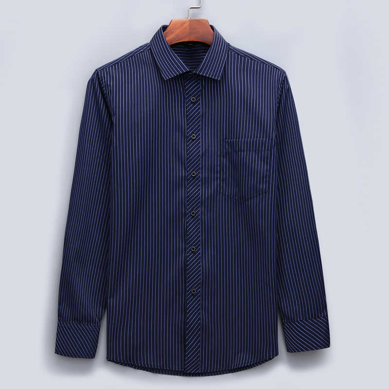 Plus Large Size 8XL 7XL 6XL 5XL 4XL Mens Business Casual Long Sleeved Shirt Classic Striped Male Social Dress Shirts Purple Blue 210721